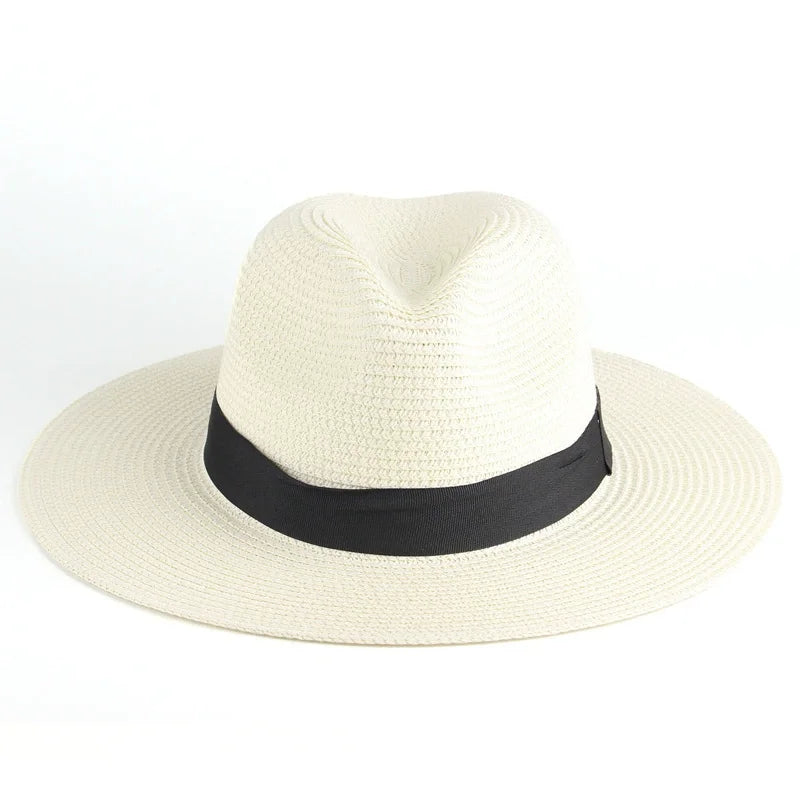 Fashion Men Straw Hat For Women Summer Trendy Beach Sun Hats Solid Color Fedoras Ribbon Casual Cowboy Jazz Cap Gangster Cap Male