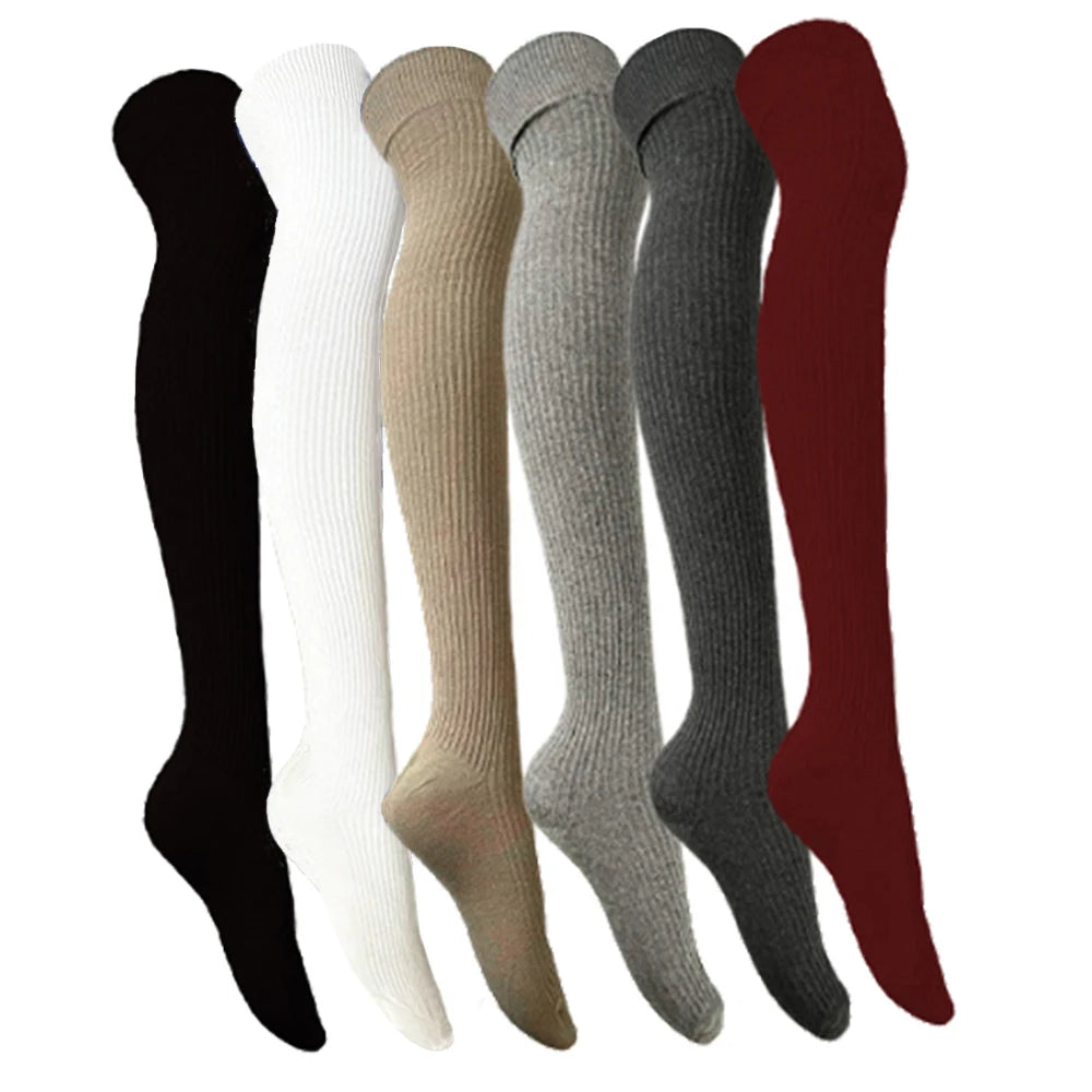 Knit Ultra-Warm Over-Knee Stockings Striped — Black | KIMLUD