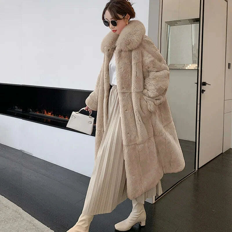 KIMLUD, 5XL Oversized Autumn Winter Faux Fur Coat Women Loose Long Plush Jackets Thick Warm OverCoat Female Large Fur Collar Parka 2023, KIMLUD Womens Clothes