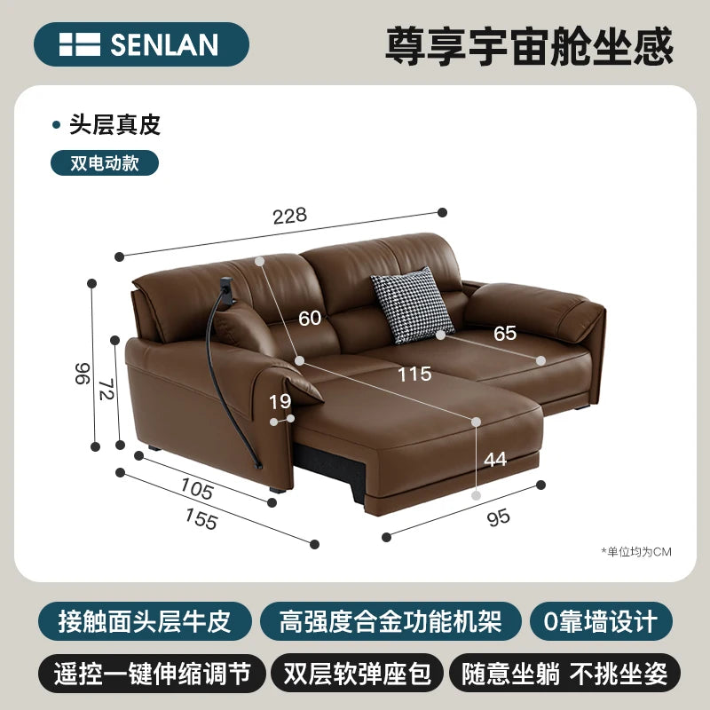 Leather-Like Modular Sofa L-Shaped Folding Recliner — Chestnut Brown | KIMLUD