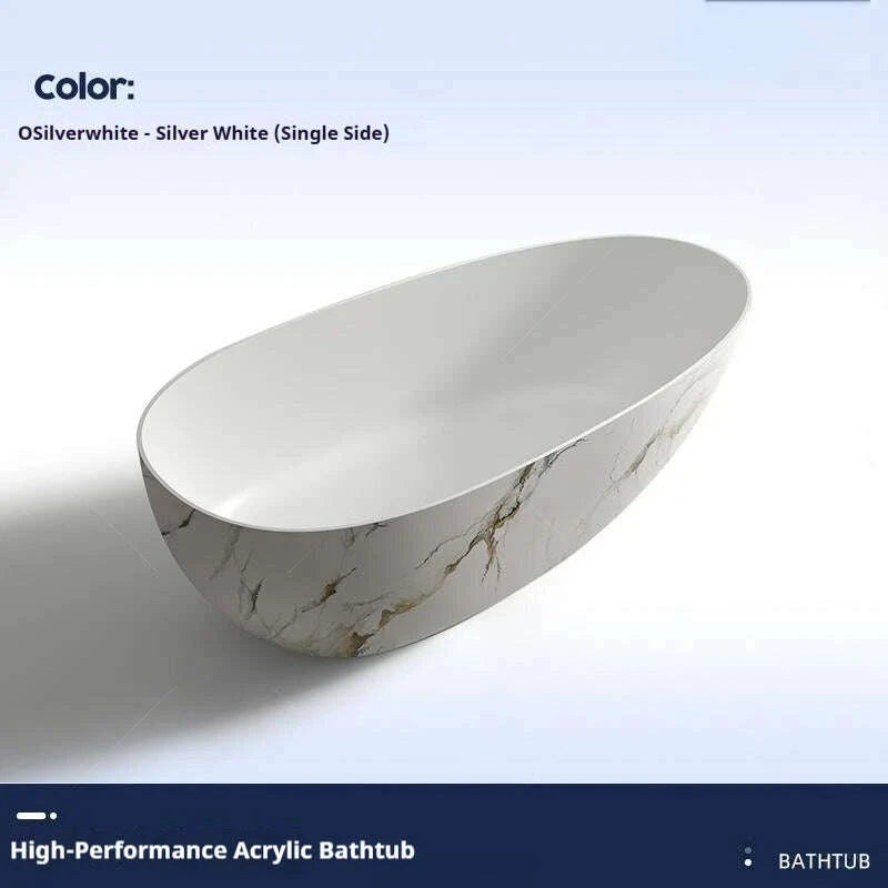 KIMLUD, Luxury marble-patterned freestanding bathtub, oval-shaped artificial stone soaking tub, suitable for hotels and villas., KIMLUD Womens Clothes