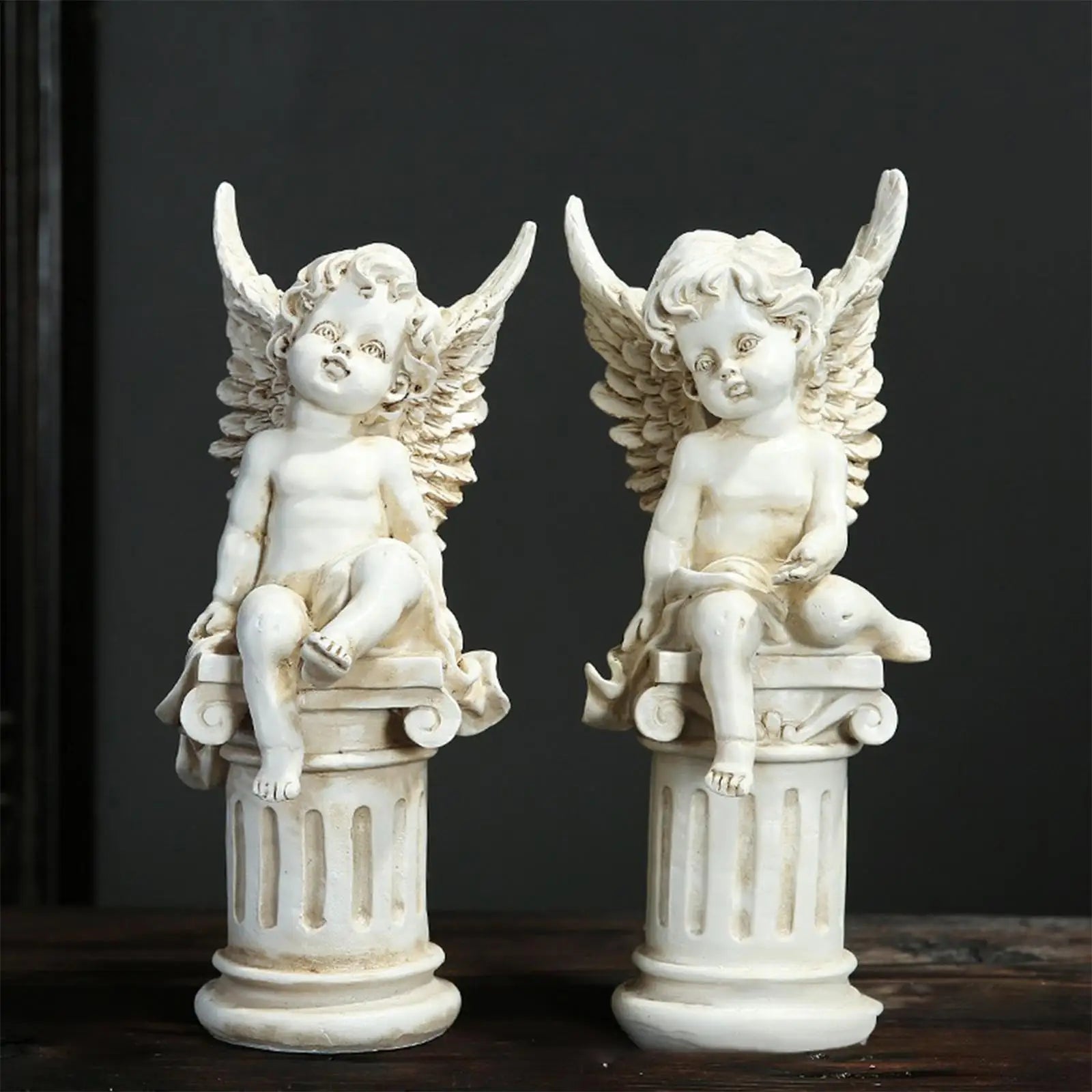 KIMLUD, 2 Cherub Statues Roman Pillar Decorative Photo Props Garden Figurines Sculptures for Outdoor Landscaping Fountain Porch Patio, KIMLUD Womens Clothes