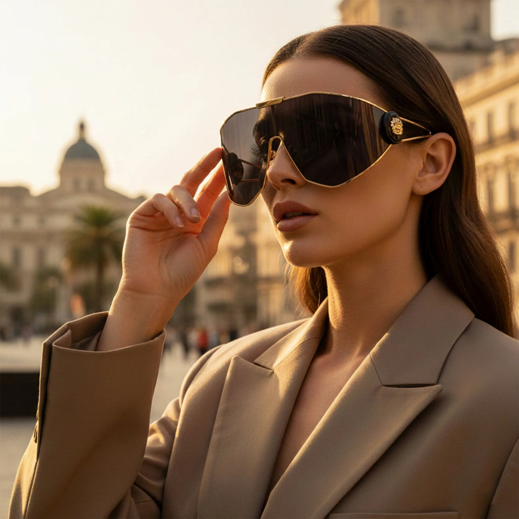 Plastic Oversized Sunglasses Solid — Gold | KIMLUD