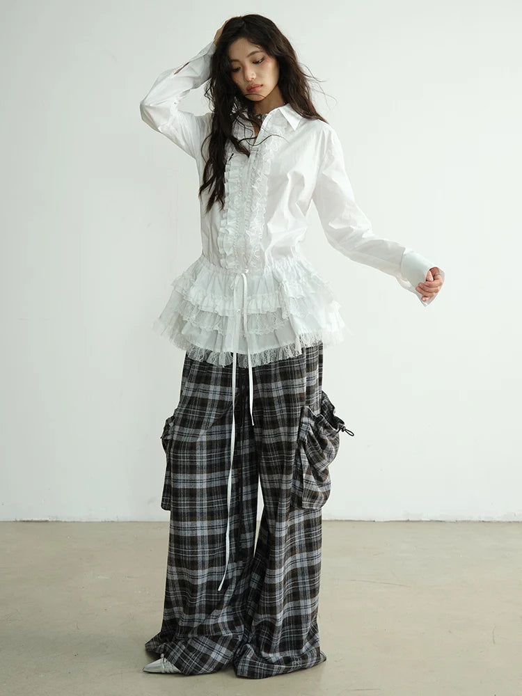 Blouse – Lace Ruffles – Jersey – White | KIMLUD