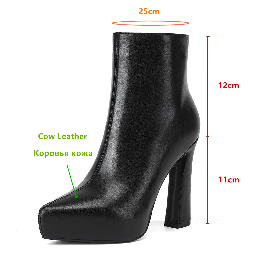 MILI-MIYA New Arrival Middle Splicing Women Cow Leather Ankle Boots Pointed Toe Thick Heels Zippers Solid Color Handmade