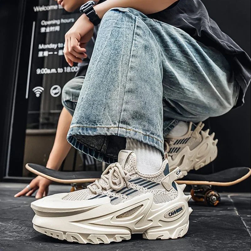 Original Brand Shoes for Man Luxury Knit Breathable Mecha Design Men Sneakers Increased Height Dad Shoes Fashion Socks Shoes