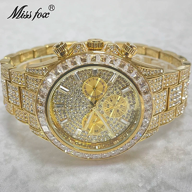 Stainless Steel Smartwatch Hip Hop Rainbow Pavé Diamonds — Gold | KIMLUD