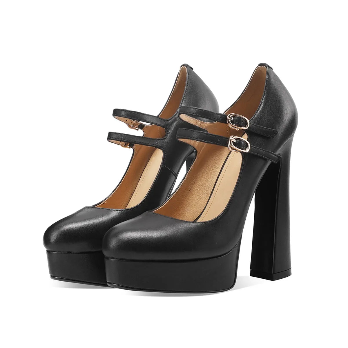 Mary Jane Pumps – Platform – Cowhide – Spring Beige | KIMLUD