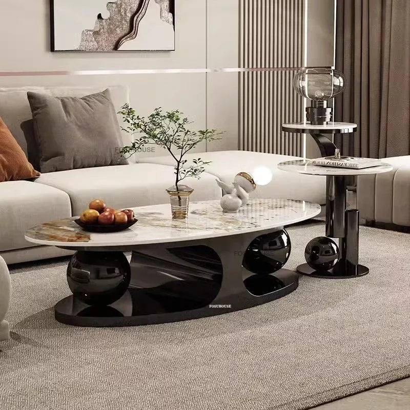 Gold-Toned Iron Oval Coffee Table With Glass Centerpiece — Gold | KIMLUD
