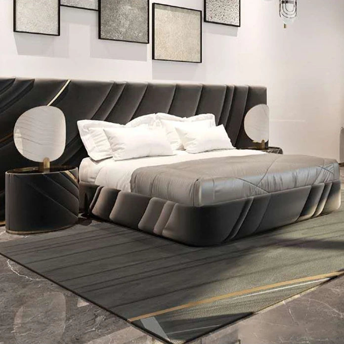High-end Double Bed Luxury Bedroom Furniture Set Customizable Villa Bedroom Furniture Black Mattress King/Queen Size Bed Frame