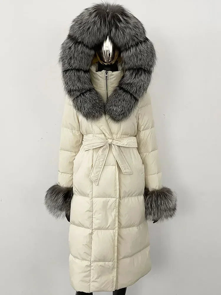 Down Coat – Fur Collar Hooded – Duck Down – White | KIMLUD