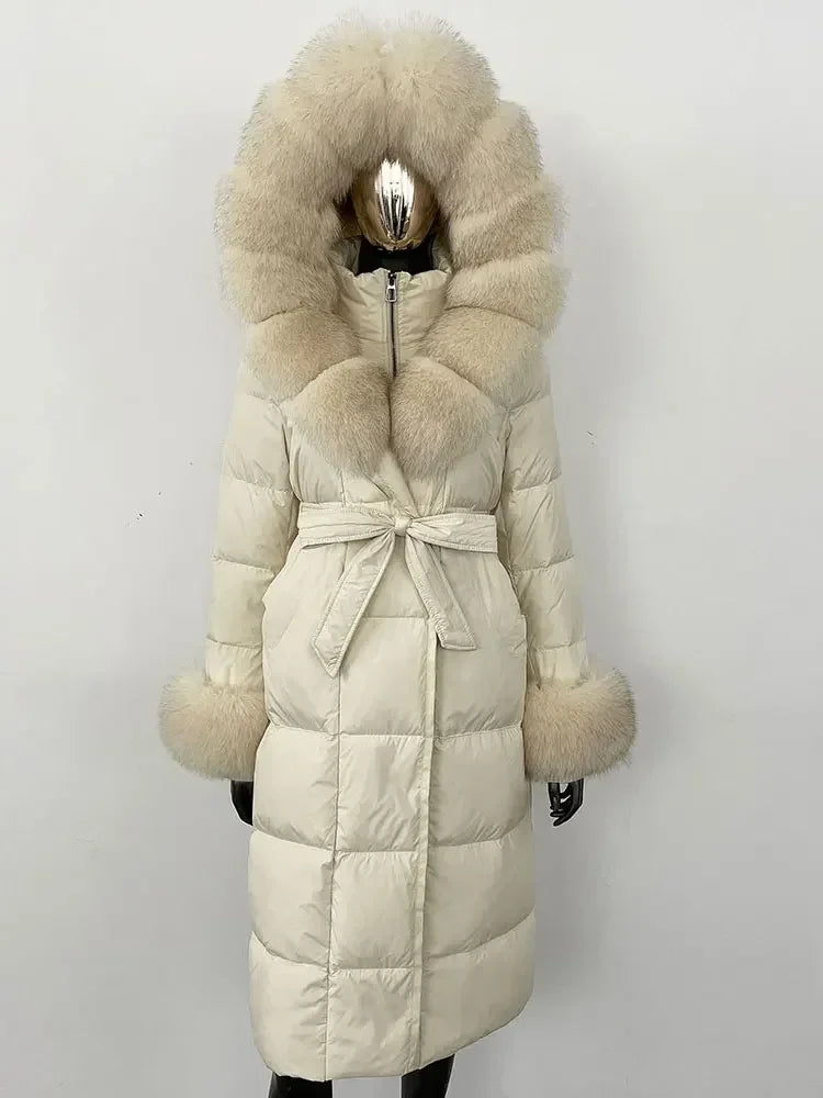 Down Coat – Fur Collar Hooded – Duck Down – White | KIMLUD
