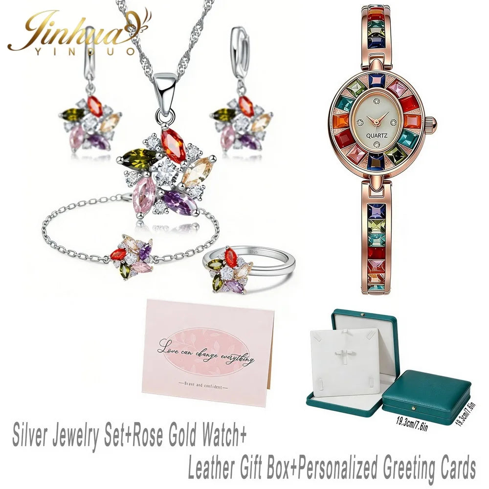 Sterling Silver Jewelry Set Windmill CZ — Turquoise | KIMLUD