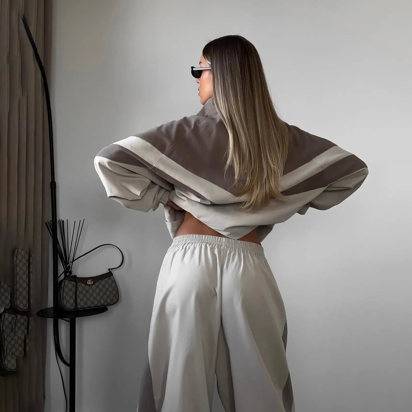Patchwork Trench Set Two-Piece — Black And White | KIMLUD