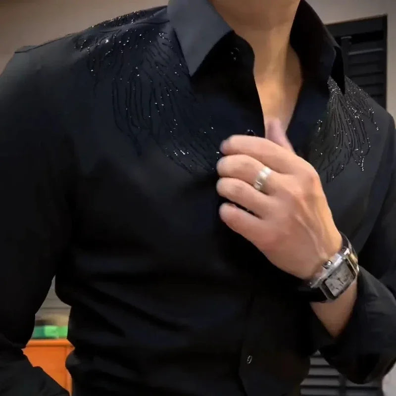 Diamond Print Polyester Shirt Long Sleeve With Y2K Twisty Silky — White | KIMLUD