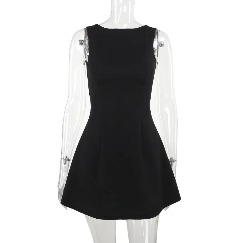 Polyester Halter High-Waist Dress Sleeveless — Black | KIMLUD