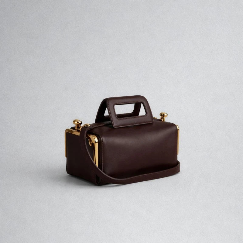 Polyester Solid Retro Clip Handbag — Black | KIMLUD