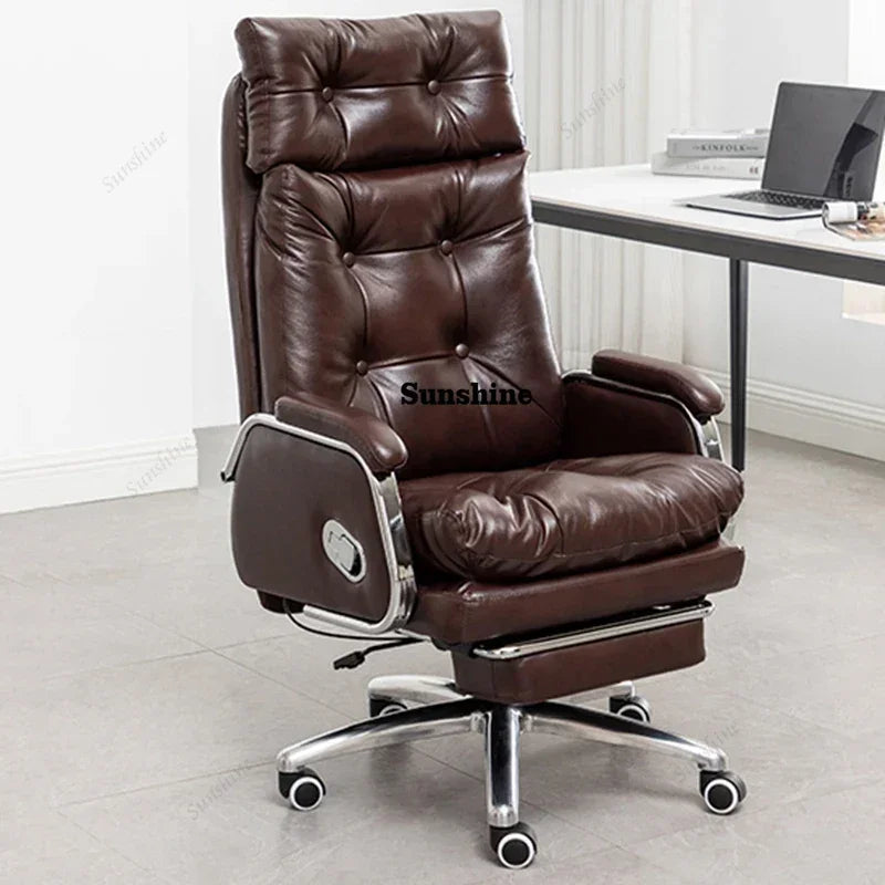 Leather Wheel Office Chair Adjustable Comfortable Modern Ergonomic Chair Mobile Computer Designer Silla Oficina Salon FurnitureY