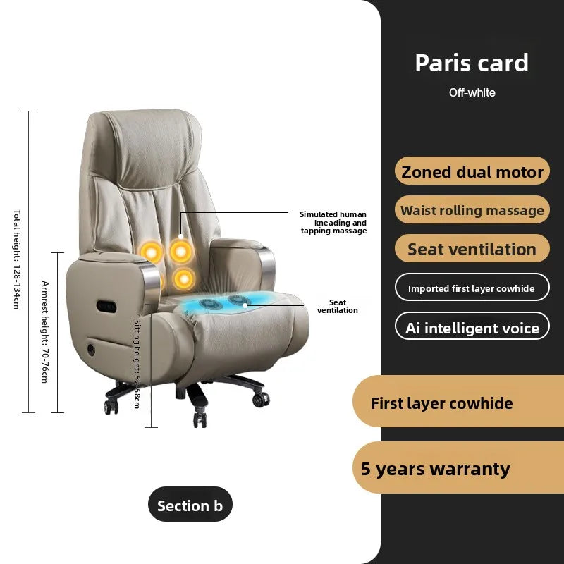 Genuine Leather Executive Office Chair Massage — Cream | KIMLUD