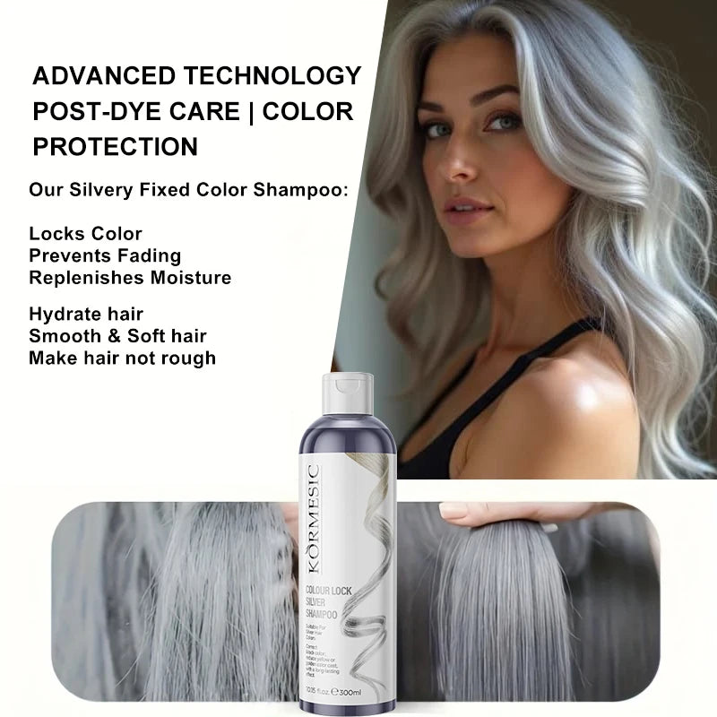 Unisex Silvery Lock Color Shampoo-Silver Fixing Shampoo,Color Locking & Brightening,Cleansing Care,Color Preservation Sleek Hair
