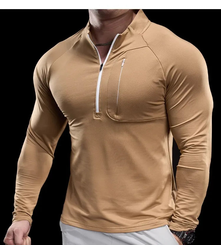 Technical Knit Long-Sleeve T-Shirt Quick-Dry — Sand Beige | KIMLUD