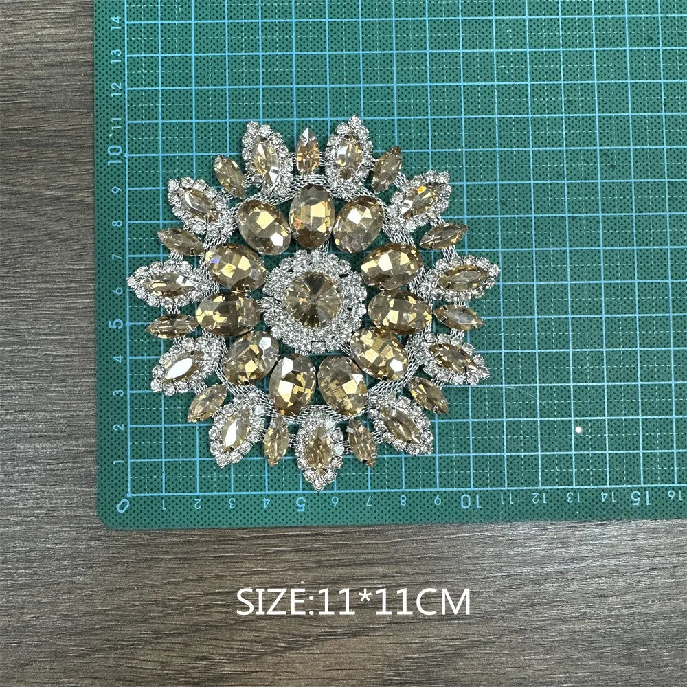 Crystal Rhinestone Appliques Round Cut Wedding Dress Embellishments — Clear | KIMLUD