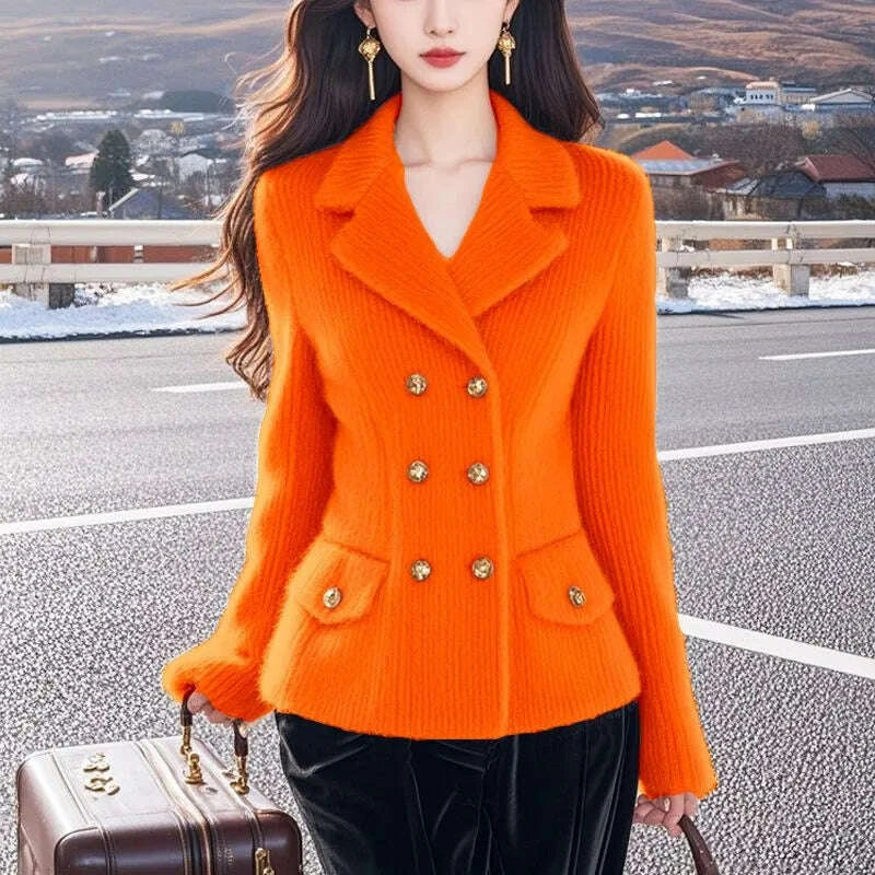 KIMLUD, Autumn Winter Knitwear Mink Hair Sweater Women 2025 New Fashion Loose Casual Tops Button Pure Colour Pink Outerwear Female, KIMLUD Womens Clothes