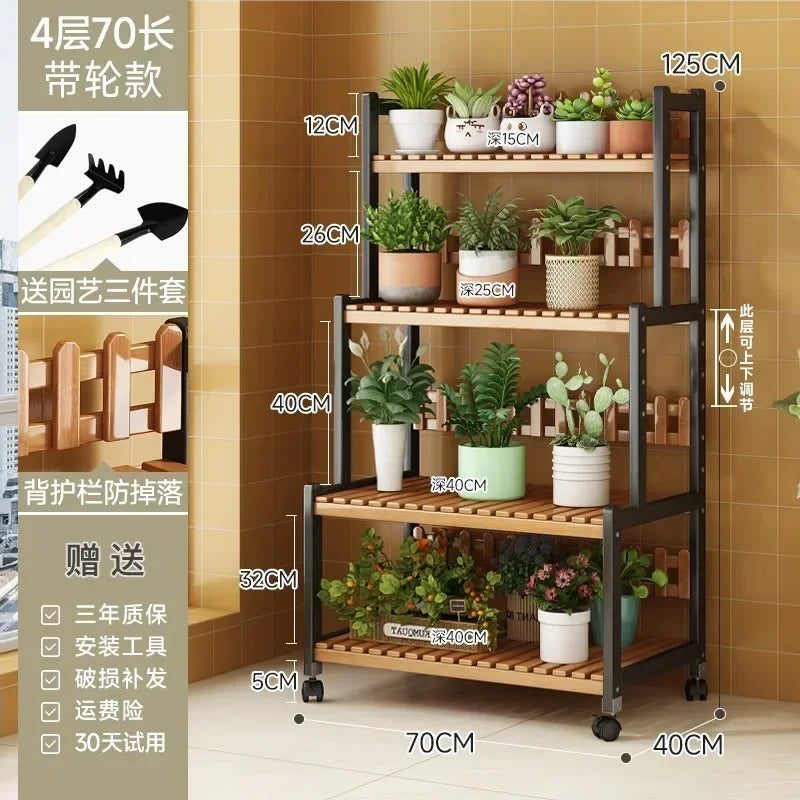 Bamboo Square Outdoor Plant Shelf Rack Five-Tier Display for Garden Outdoors — Black | KIMLUD