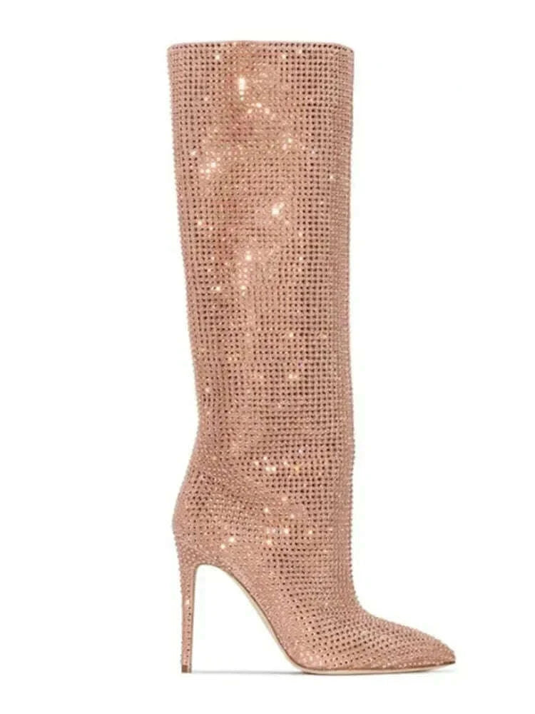 KIMLUD, 2025Women's New European and American Fashion Show Starry Sky High-heeled Rhinestone Pointed Nightclub Four Seasons Boots, KIMLUD Womens Clothes