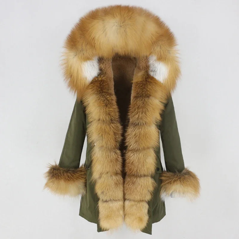 OFTBUY 2024 Fashion Winter Jacket Women Real Fur Coat Natural Real Fox Fur Collar Loose Long Parkas Big Fur Outerwear Detachable