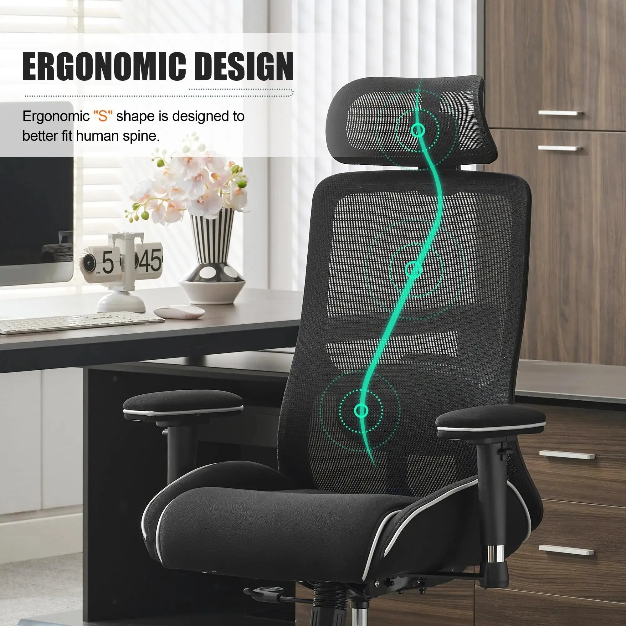 Mesh High Back Ergonomic Office Chair — Black | KIMLUD