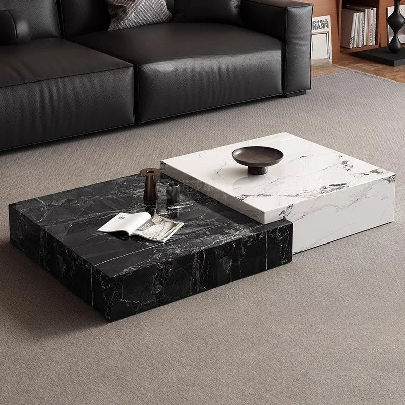 Rock Slab Coffee Table Minimalist Italian — Black-and-White Marble | KIMLUD