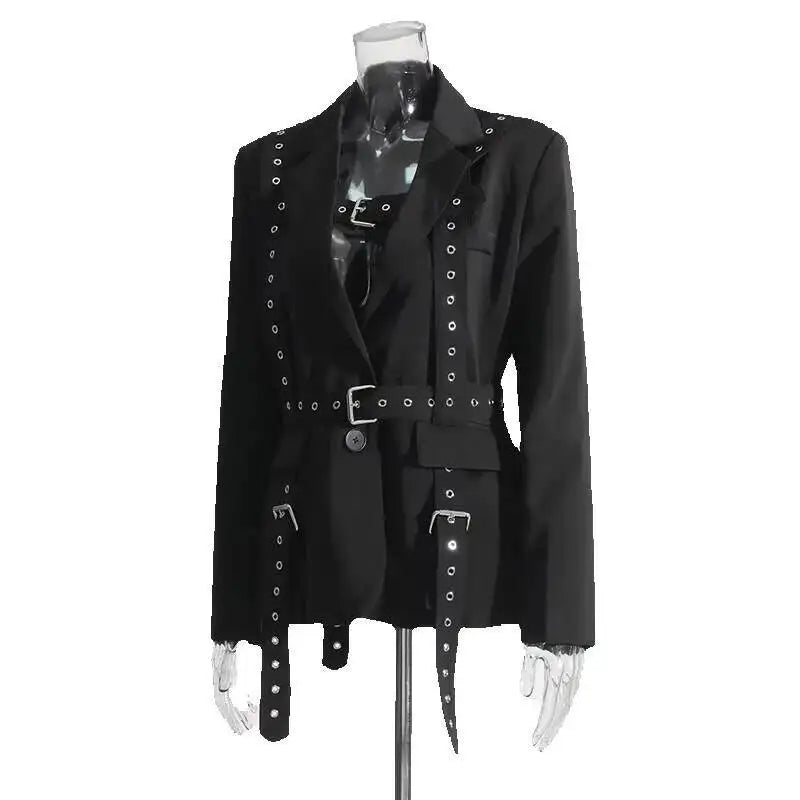 Solid Color High-End Coat 2025 Spring Summer New Trend Rivet Waist-Tied Long Sleeve Mid-Length Draped Small Blazer for Women