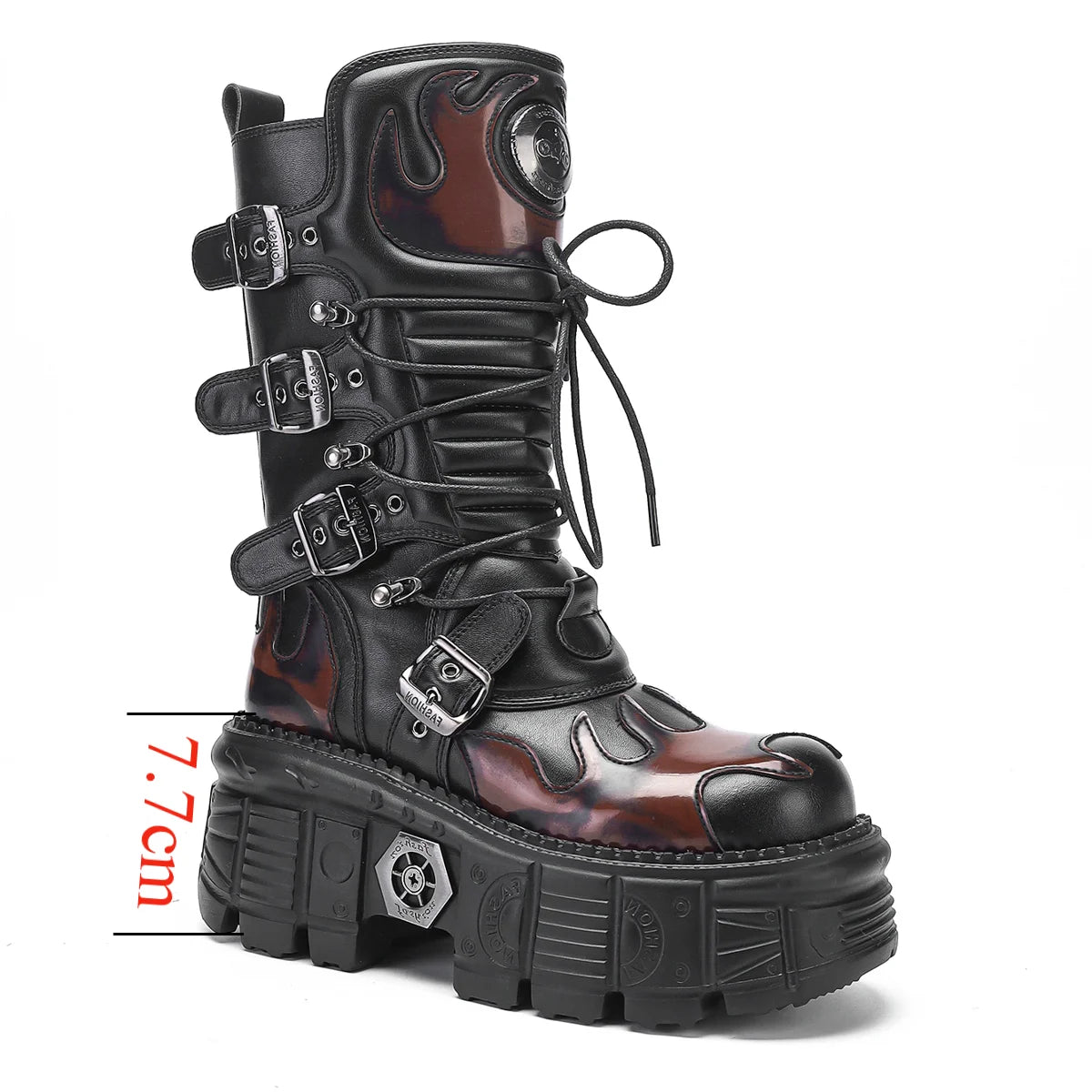Mid-Calf Boots – Heavy Metal Decoration – Dark Cyberpunk | KIMLUD