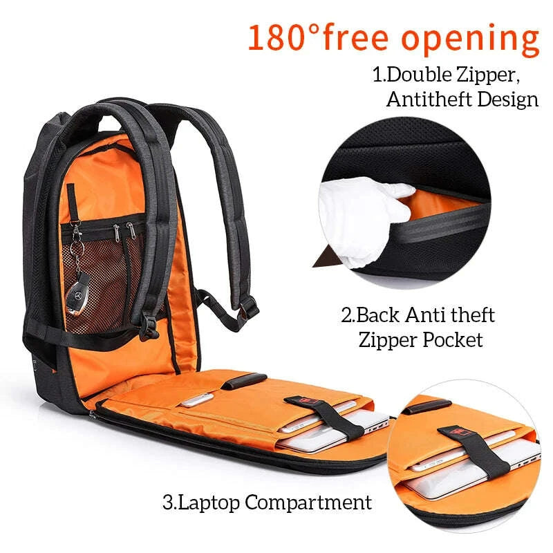 KIMLUD, Tangcool Men 16-17inch Laptop Backpack Waterproof 180 Degree Open Large Capacity Travel Bag USB Charging Sport Bag For Teenager, KIMLUD Womens Clothes