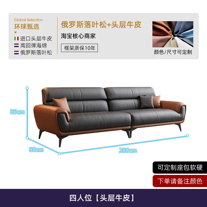 Nordic Leather Sofa Minimalist Modern — Charcoal-Black | KIMLUD