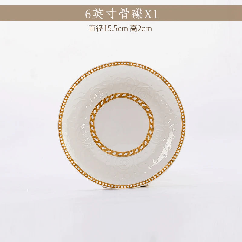 Bone China Bowl With Relief Rose And Gold Trim — White | KIMLUD