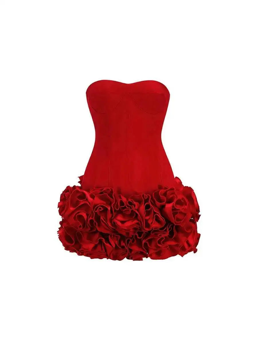 Backless Dress Patchwork Lace-Up Short With Appliques — Red | KIMLUD