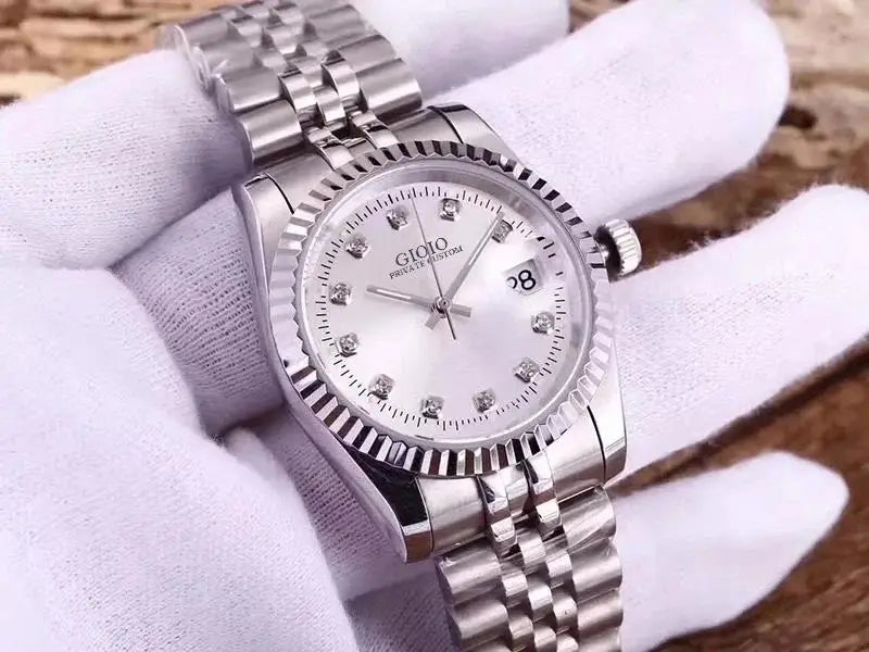 Two-Tone Stainless Steel Watch Diamond Hour Markers — Silver and Gold | KIMLUD