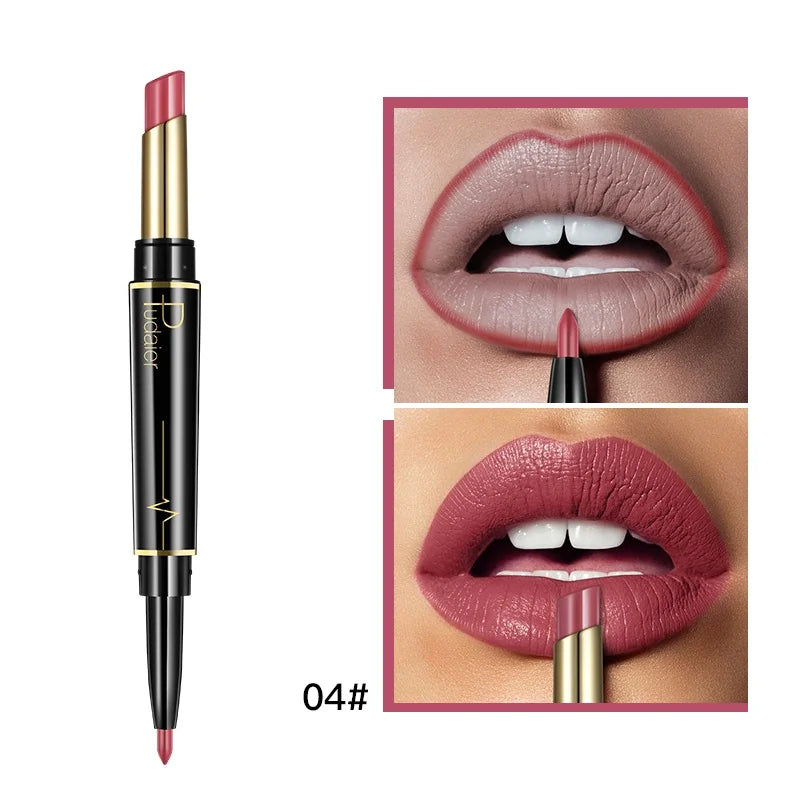 Double Ended Lip Liner and Lipstick 2 in 1, Waterproof Matte Long Lasting Smooth Lip Pen, Nude Lip Makeup for Women