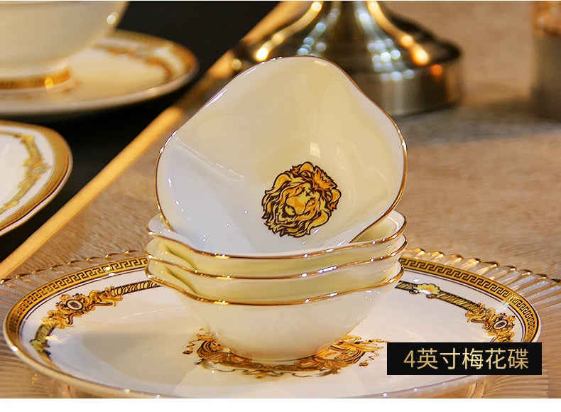 Gilded Bone China Dinnerware Set 60-Piece — Ivory | KIMLUD