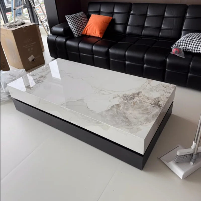 Italian Minimalist Coffee Table Rock Slab Countertop — Charcoal Gray | KIMLUD
