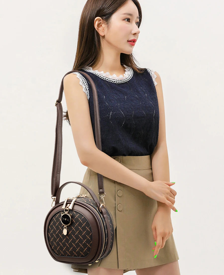 PU Leather Circular Crossbody Bag Sequined Letter — Off-White | KIMLUD