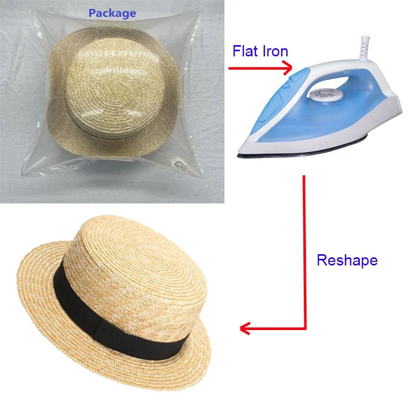 Wheat Straw Classic Boater Fedora Hat — Natural | KIMLUD