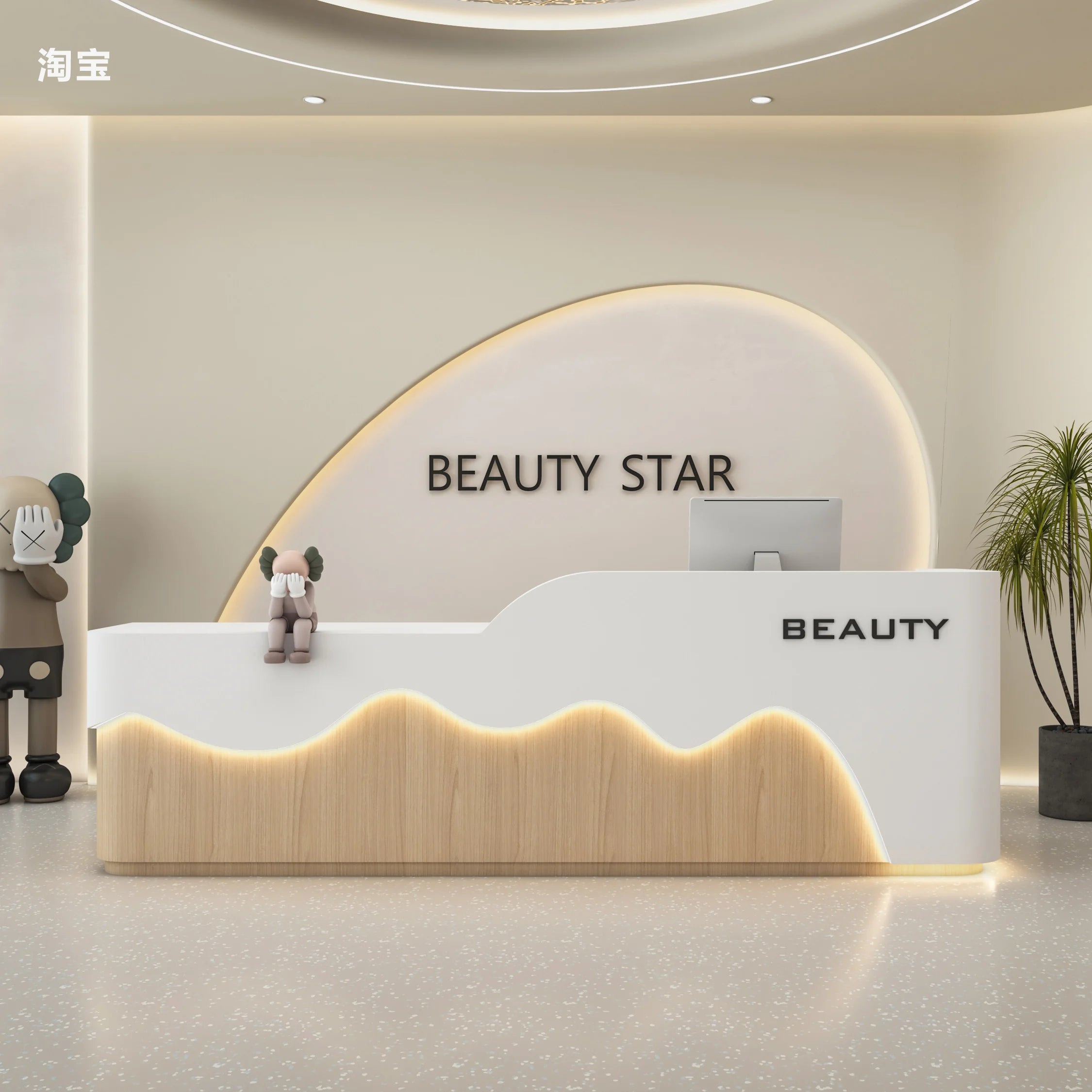 Wood-Based Panel Reception Desk Executive Curved Front With Integrated Shelving And Matte Finish — White | KIMLUD