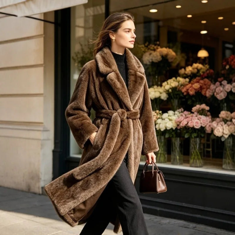 Fur Coat - X-Long Silhouette - Faux Mink Fur | KIMLUD