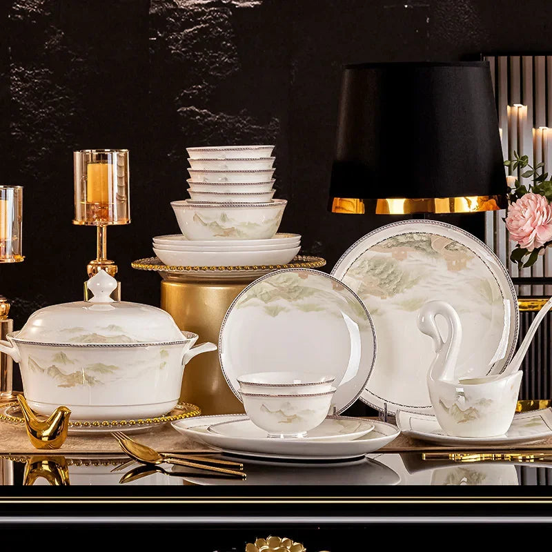Bone China Dinnerware Set Jingdezhen Bowls And Plates — Ivory | KIMLUD