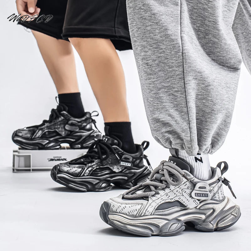 Men's Chunky Sneakers – Height Increasing Platform – Leather Fabric | KIMLUD