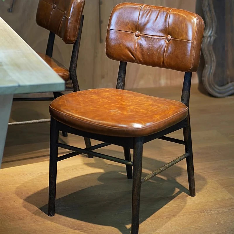 Minimalist Modern Wood Dining Chair With Camel Leather Seat — Camel | KIMLUD