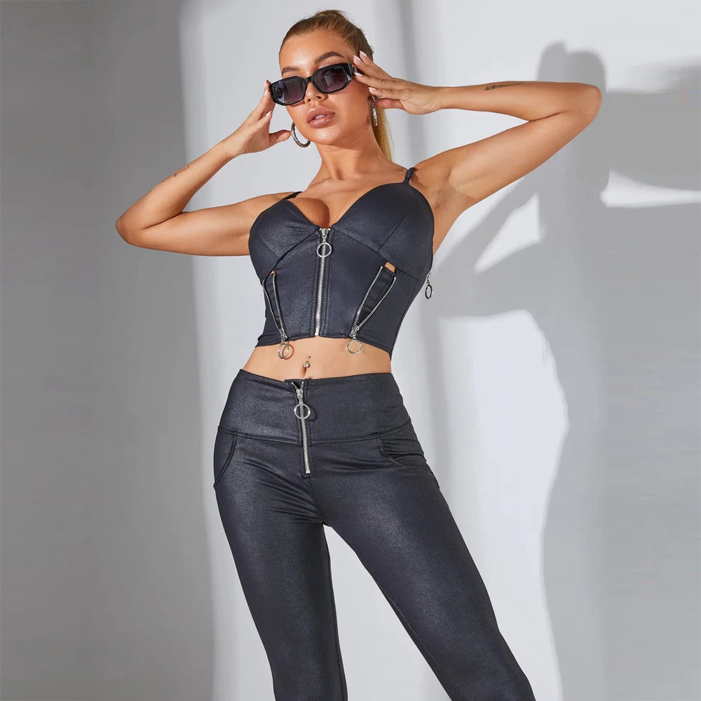 Shascullfites lulu Female Crackle Black Coated Ring Zipper Leggings High Waist Hot Pants for Women Sculpture Leggings Push Up